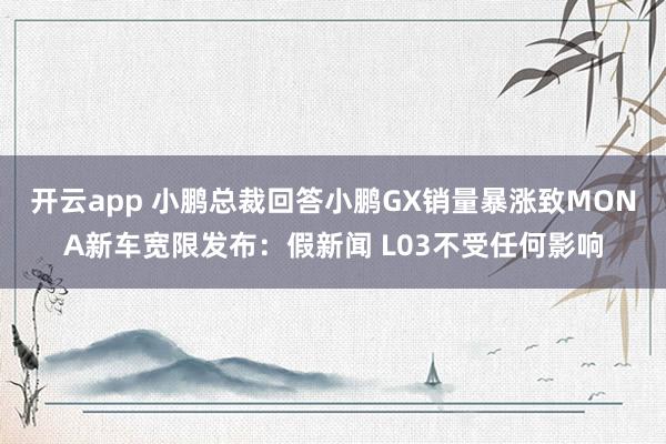 开云app 小鹏总裁回答小鹏GX销量暴涨致MONA新车宽限发布:假新闻 L03不受任何影响