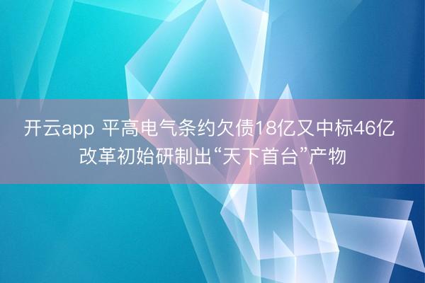 开云app 平高电气条约欠债18亿又中标46亿 改革初始研制出“天下首台”产物