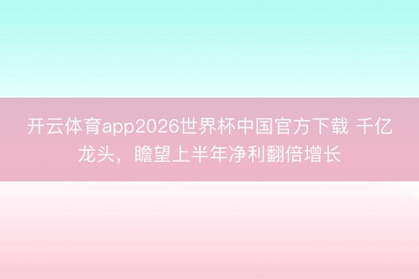 开云体育app2026世界杯中国官方下载 千亿龙头,瞻望上半年净利翻倍增长