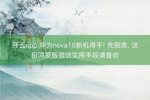 开云app 华为nova16新机得手! 先别急, 这份鸿蒙版微信实用手段请查收